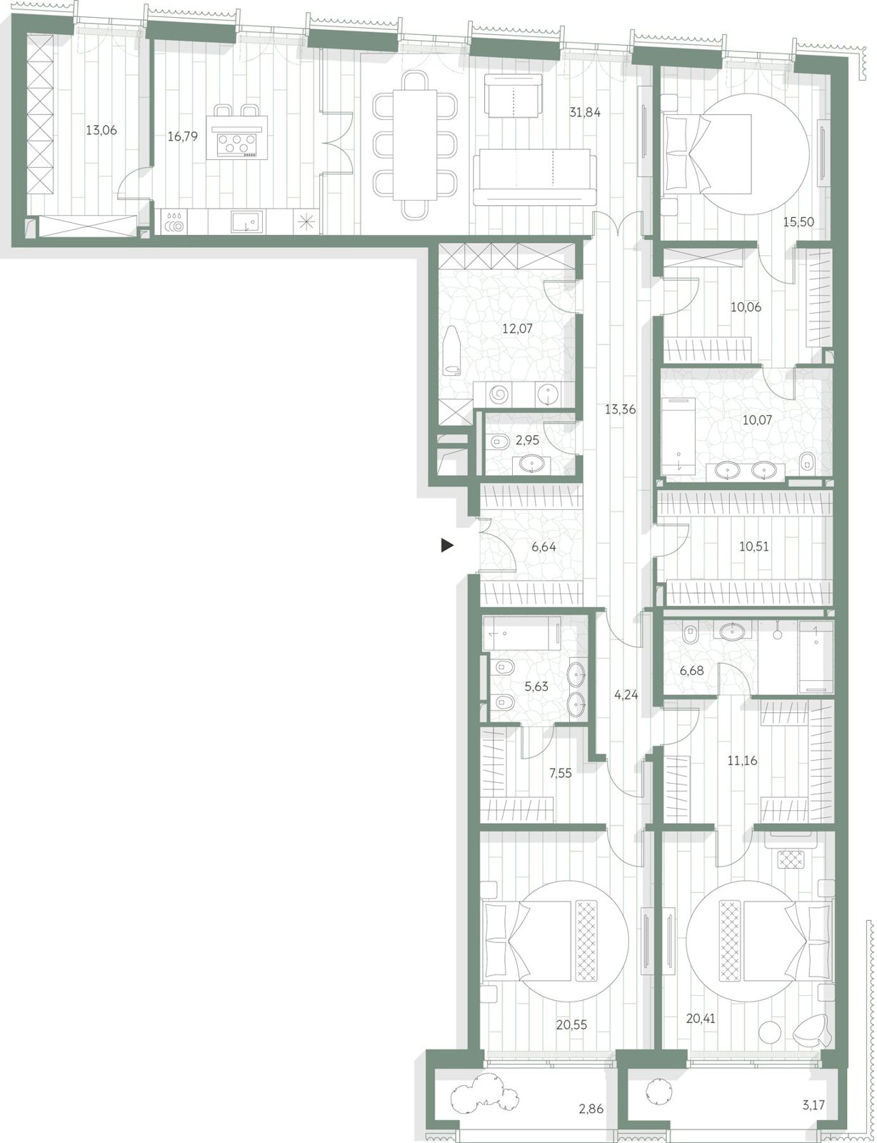 3-комнатная квартира, 225,1 м²