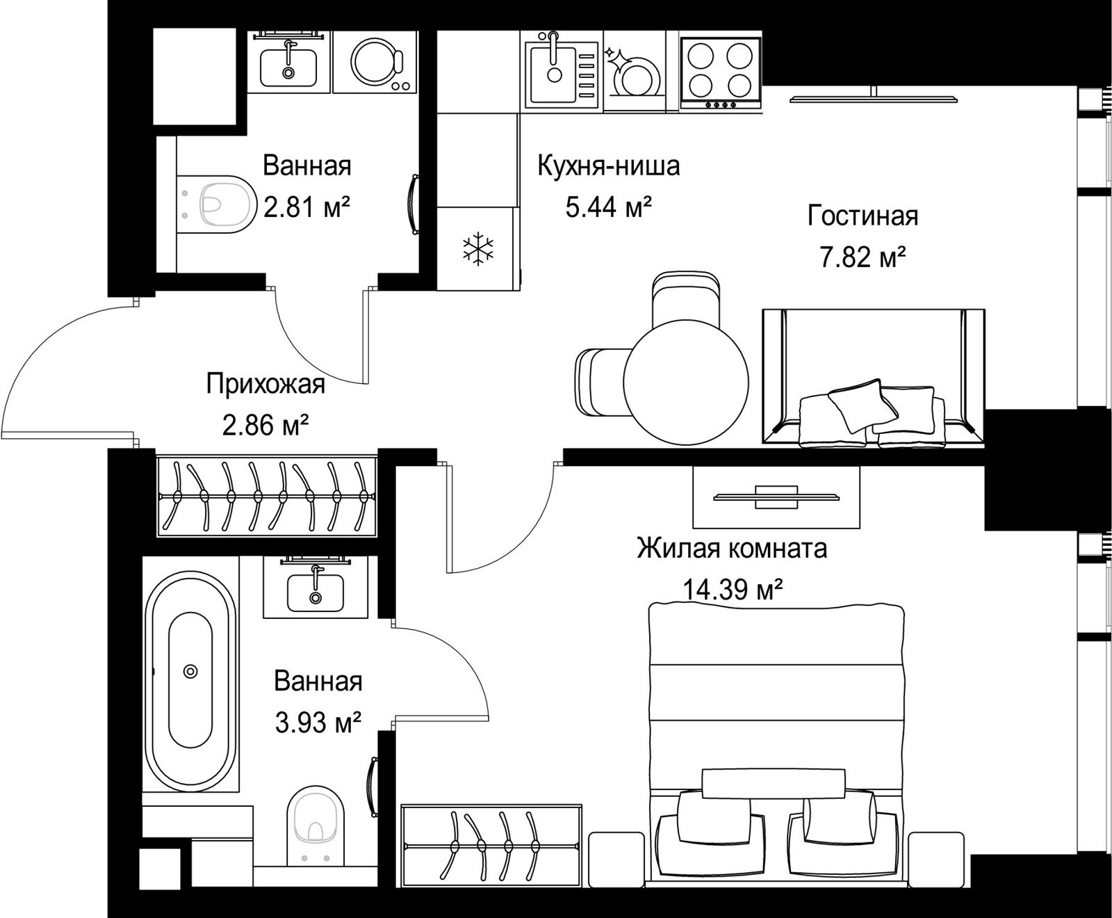 1-комнатная квартира, 37,2 м²