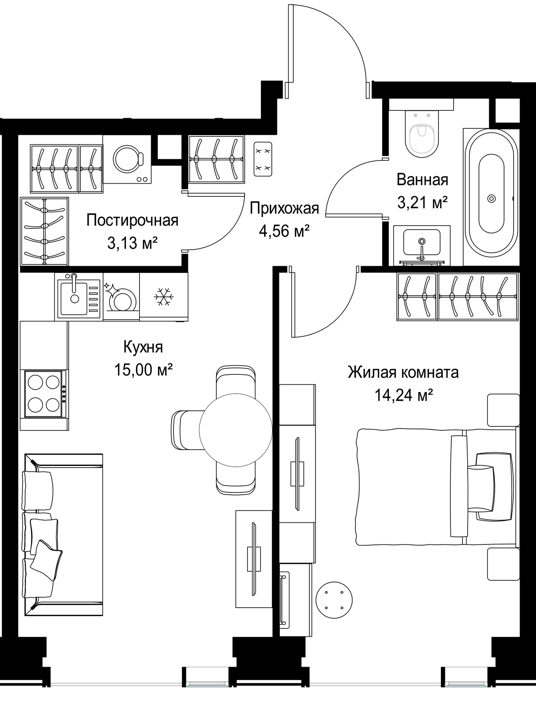 1-комнатная квартира, 40,1 м² — фото 1