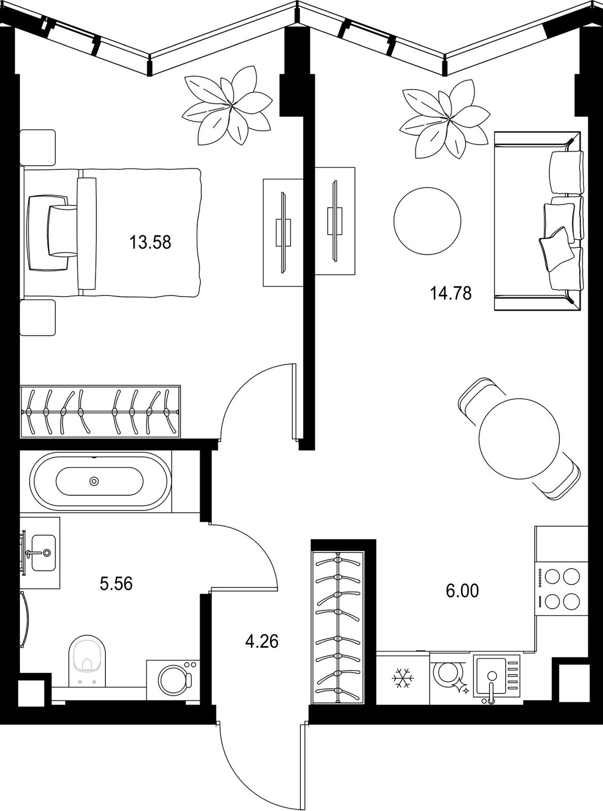 1-комнатная квартира, 44,2 м²