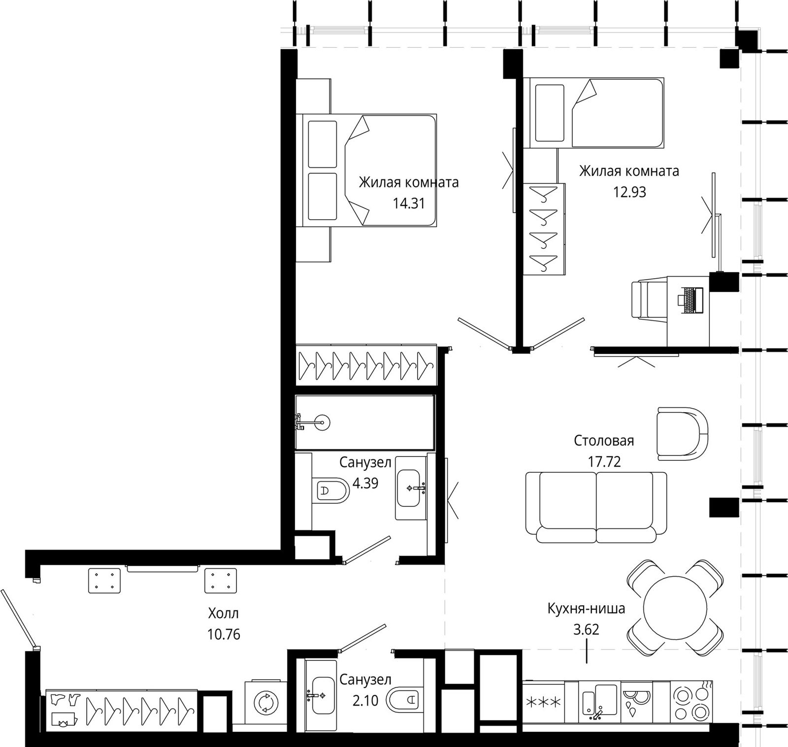 2-комнатная квартира, 65,8 м²