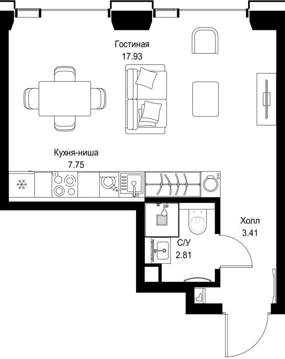 Квартира-студия, 31,9 м²