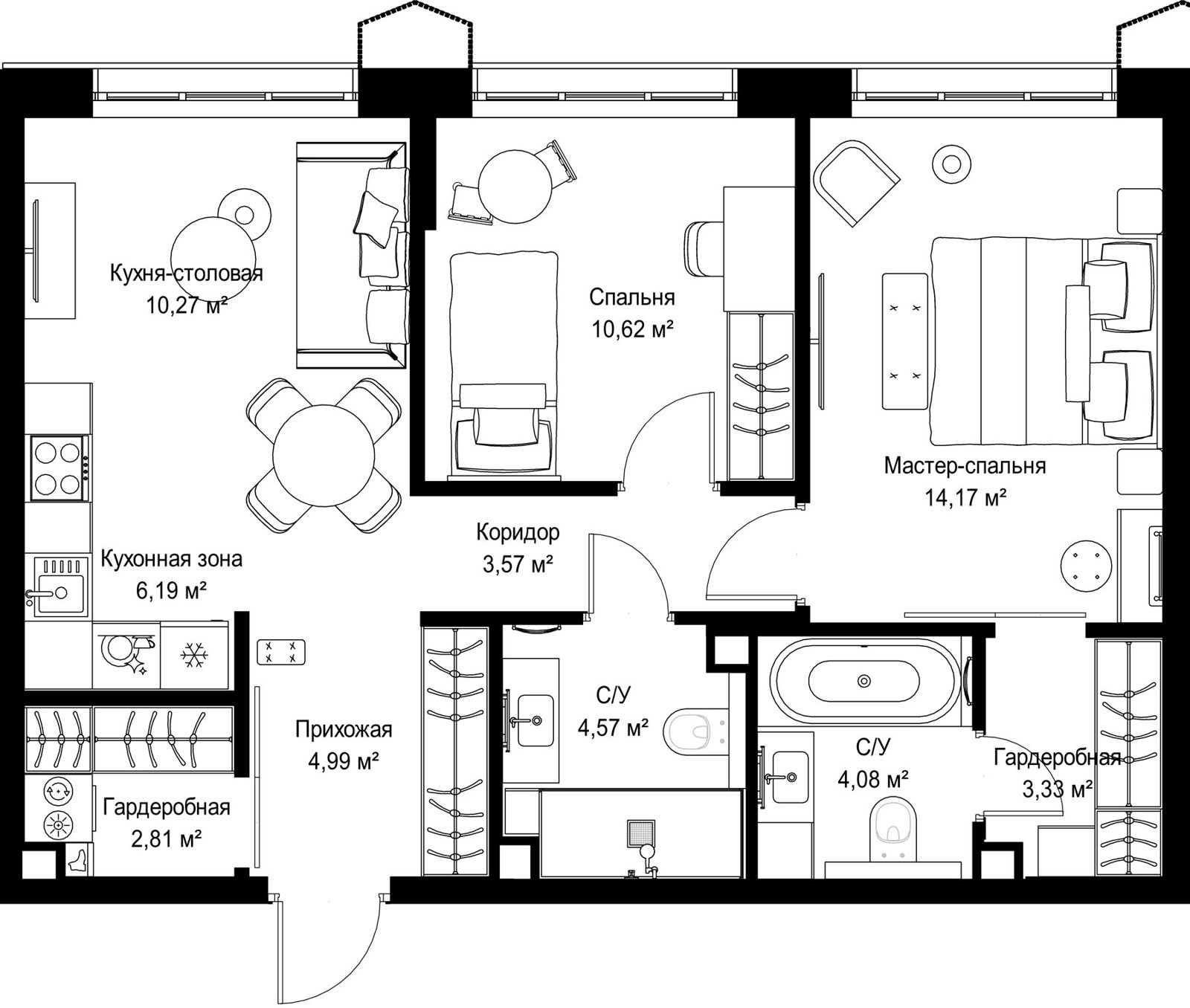 2-комнатная квартира, 64,6 м²
