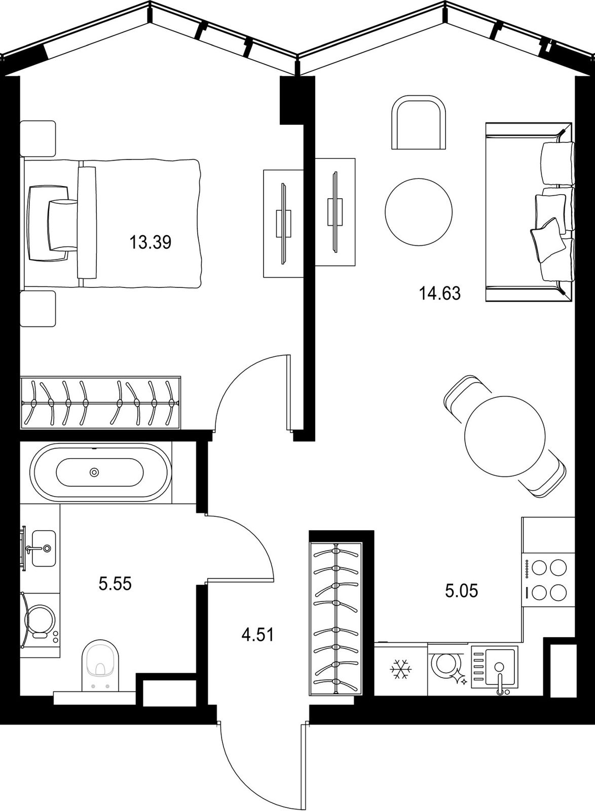 1-комнатная квартира, 43,1 м²