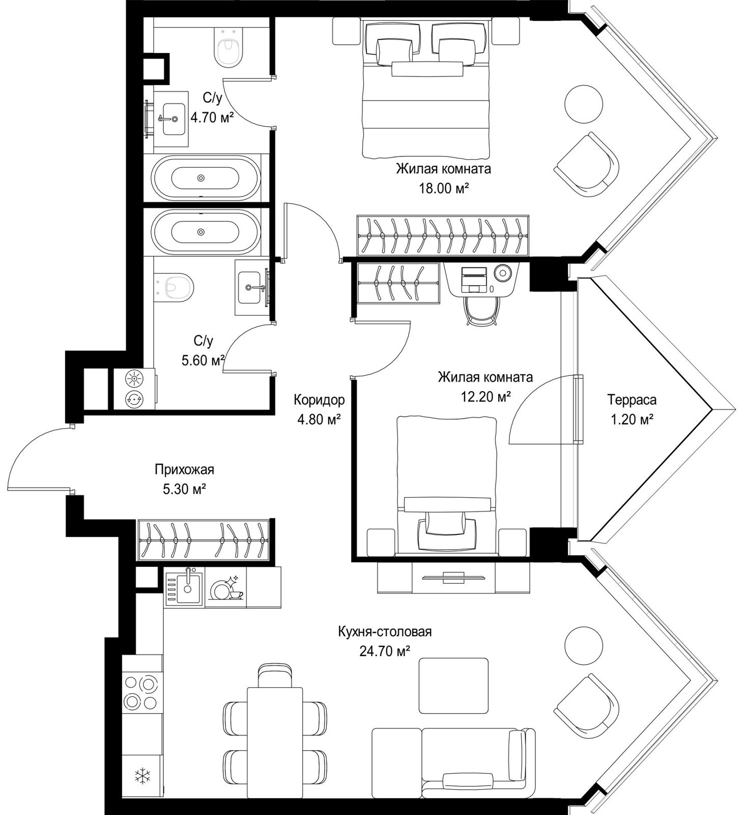 2-комнатная квартира, 76,5 м²