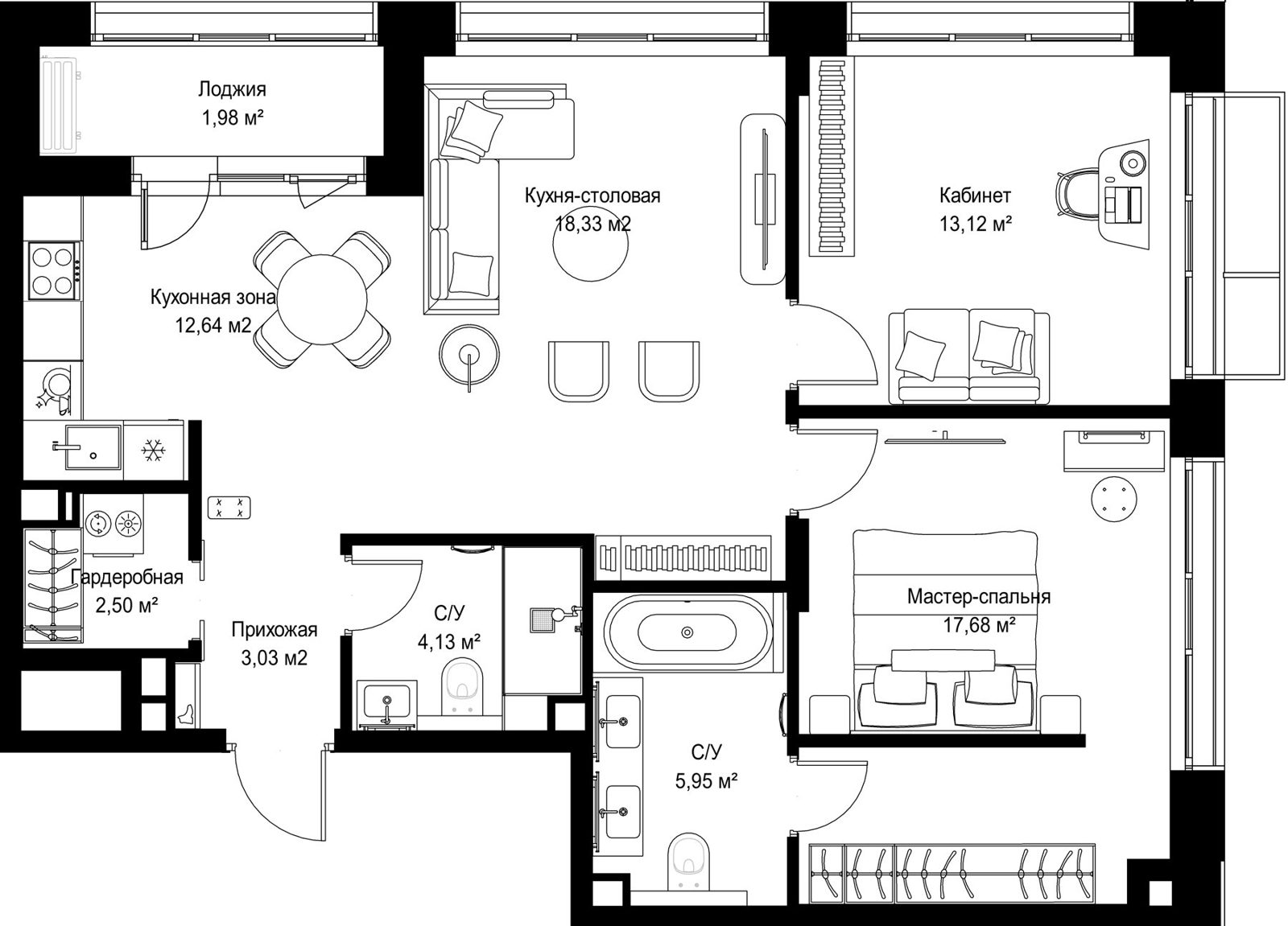 2-комнатная квартира, 79,4 м²