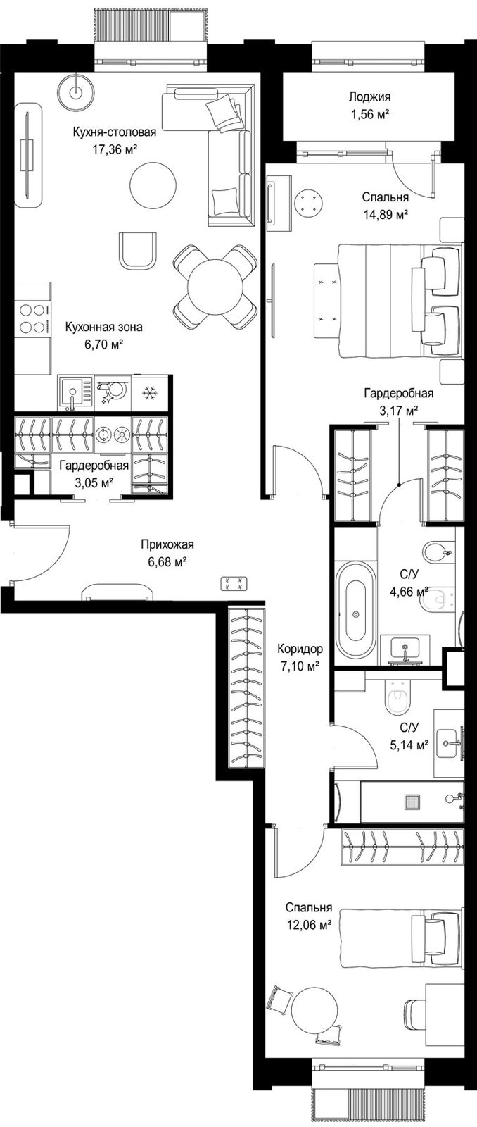 2-комнатная квартира, 82,4 м²