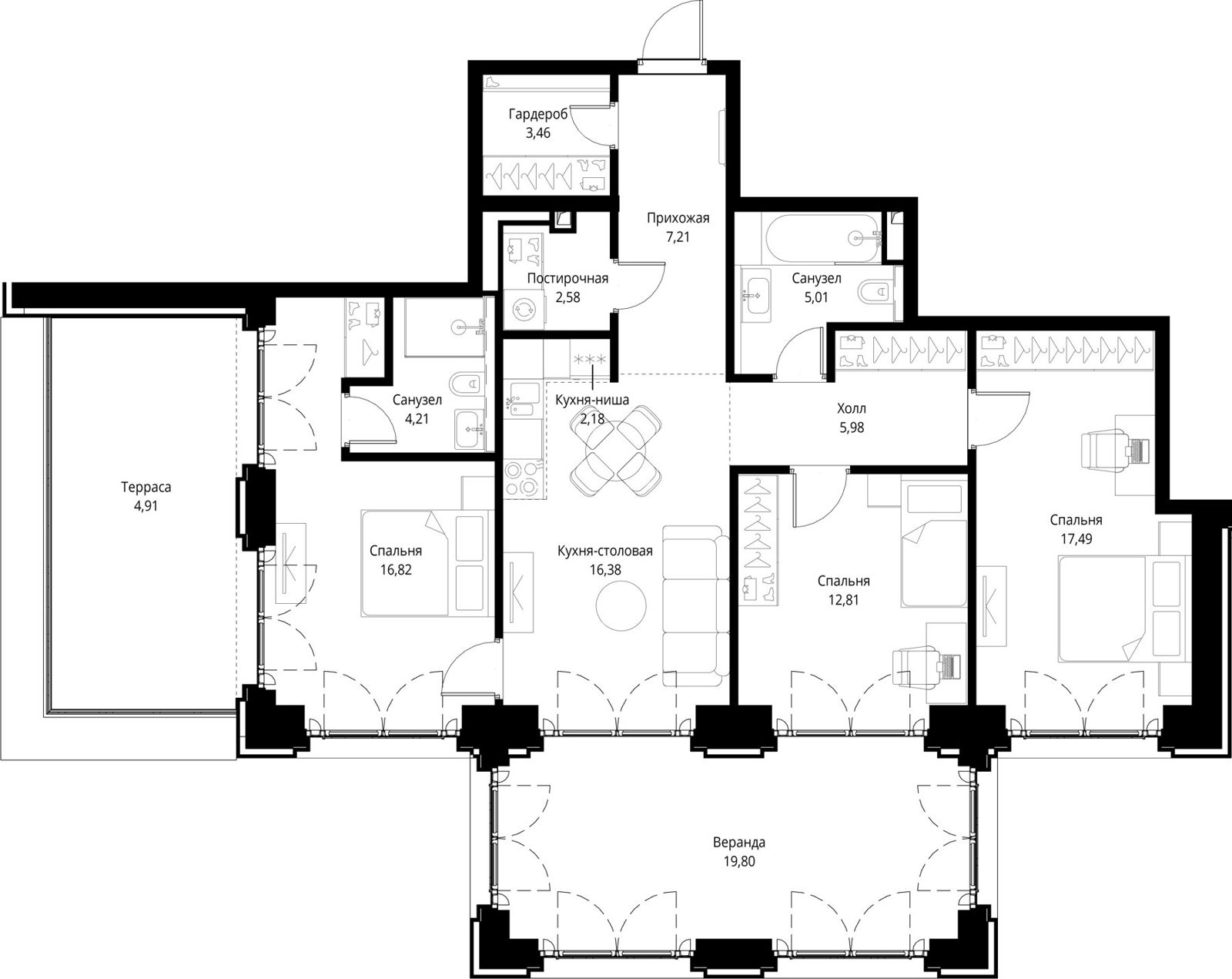 3-комнатная квартира, 118,8 м²