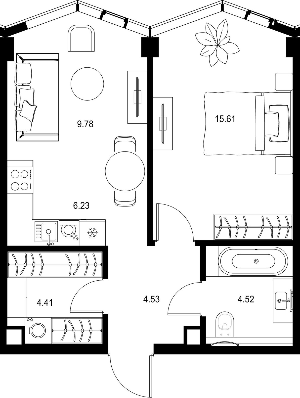 1-комнатная квартира, 45,1 м²