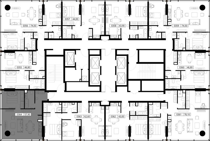 1-комнатная квартира, 57,9 м² — фото 2