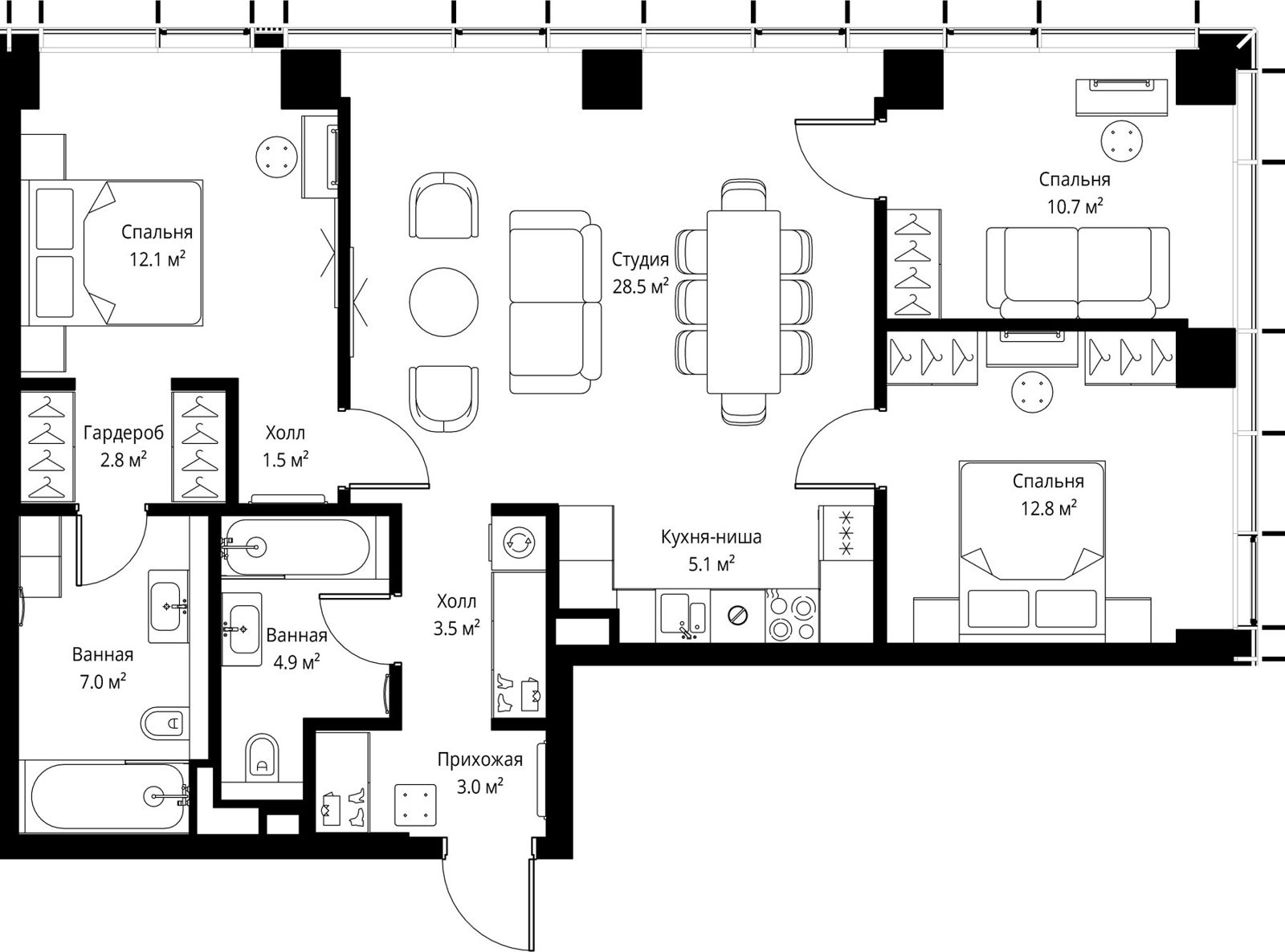 3-комнатная квартира, 91,9 м²