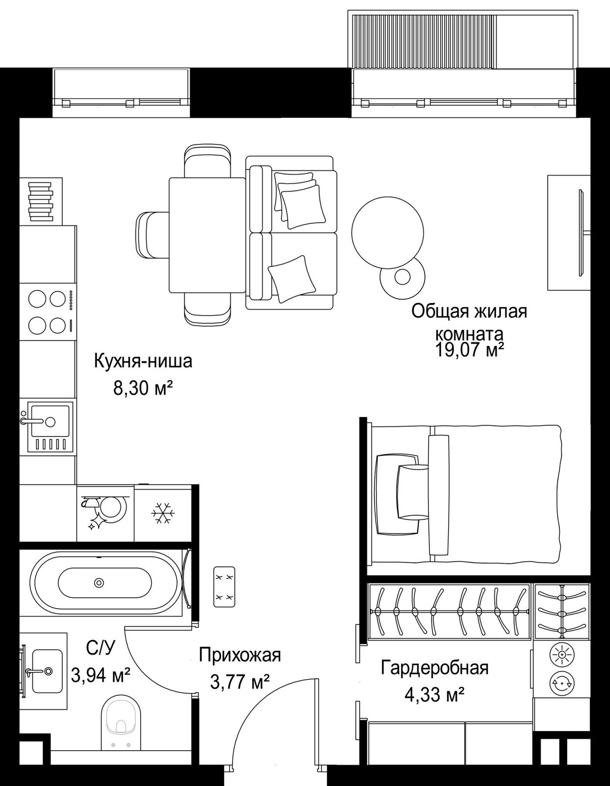 Квартира-студия, 39,4 м²