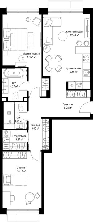 2-комнатная квартира, 84 м² — фото 1