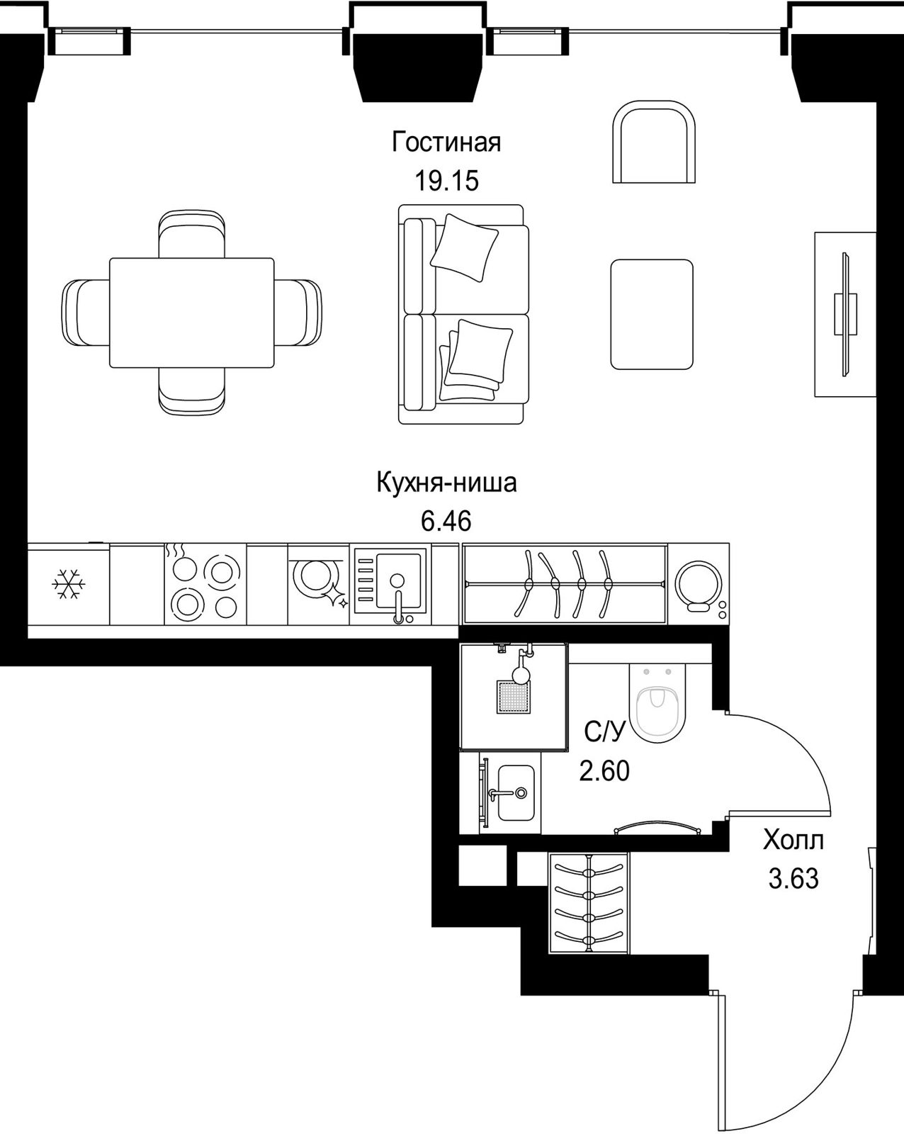 Квартира-студия, 31,8 м²