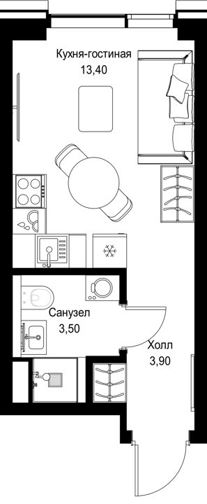 Квартира-студия, 20,8 м² — фото 1