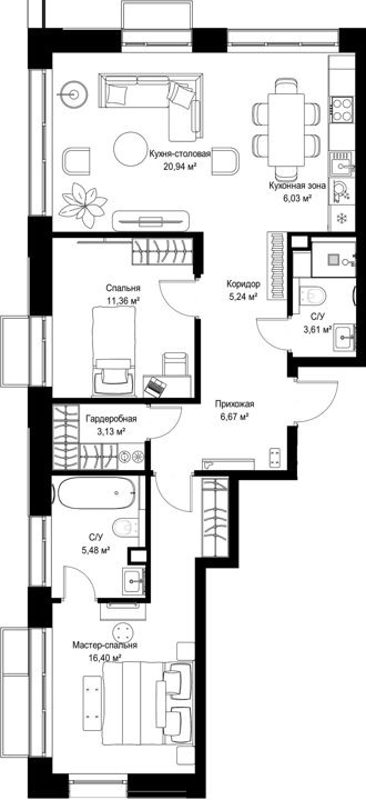 2-комнатная квартира, 78,9 м² — фото 1
