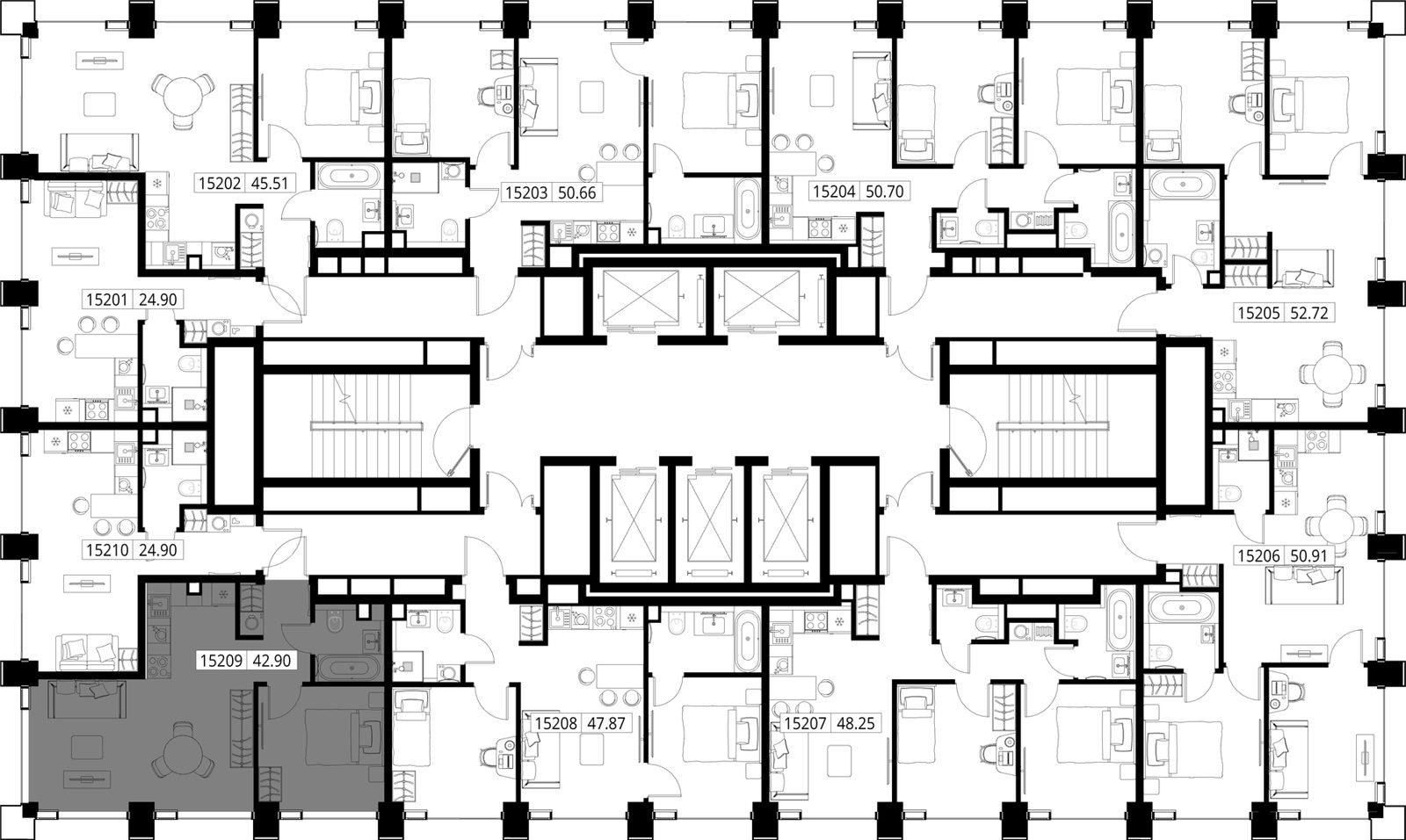 1-комнатная квартира, 42,9 м² — фото 2