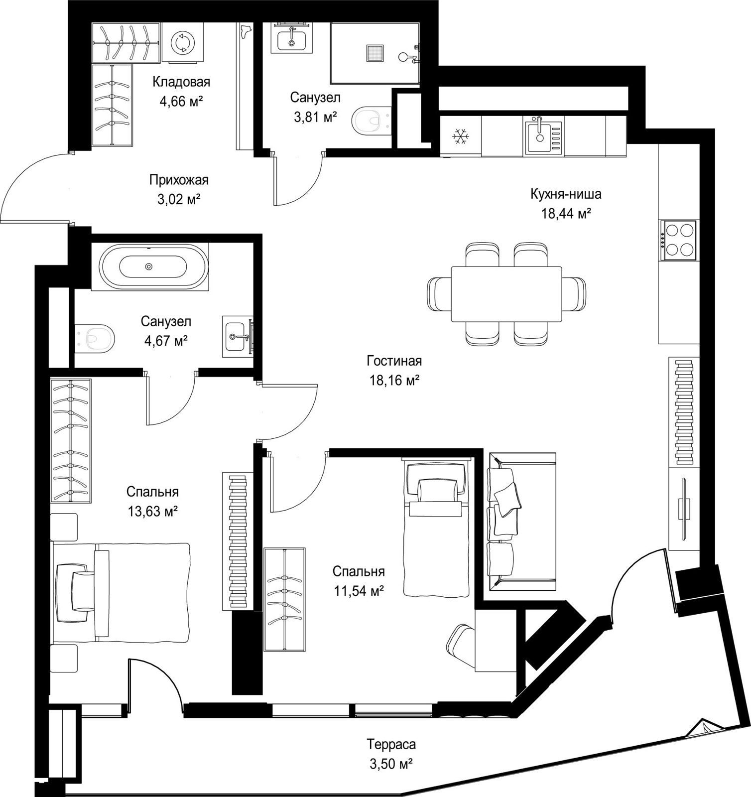 2-комнатная квартира, 81,4 м²