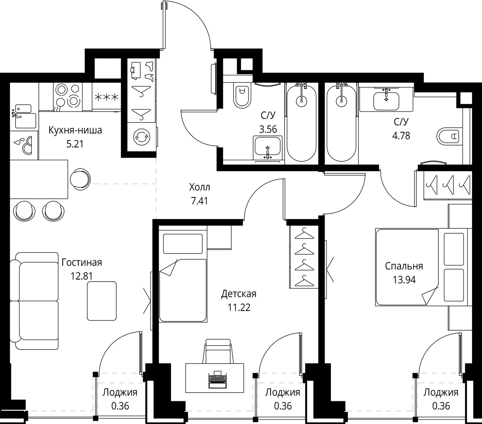 2-комнатная квартира, 60 м²