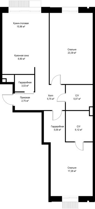 2-комнатная квартира, 91,3 м² — фото 2