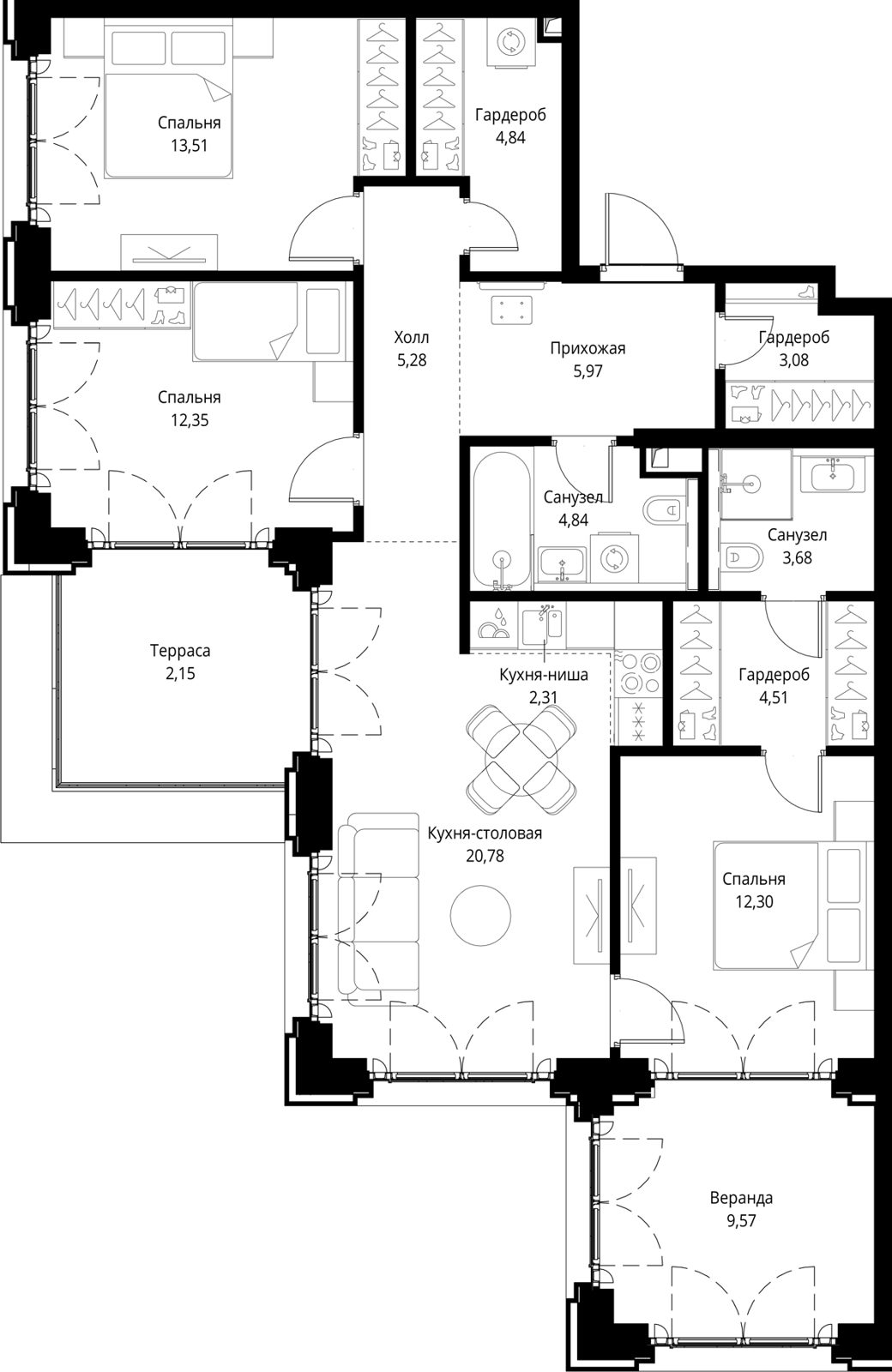 3-комнатная квартира, 105,2 м²