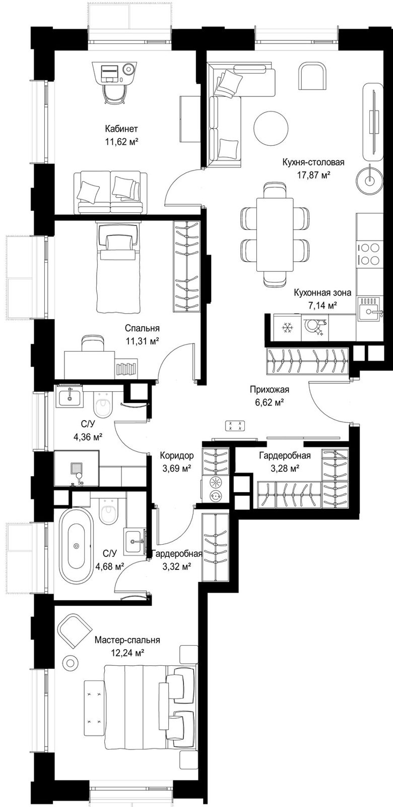3-комнатная квартира, 86,1 м²