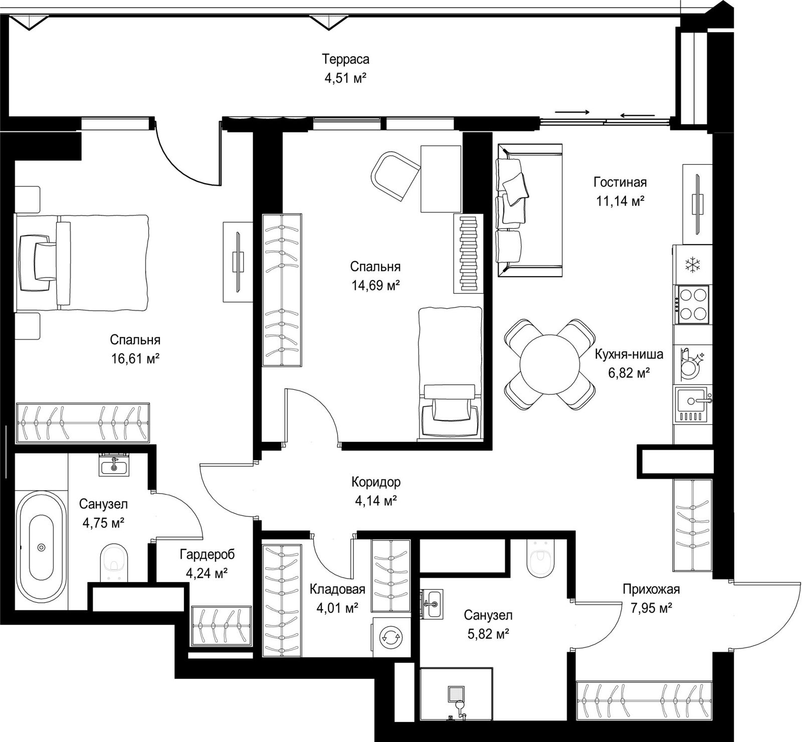 2-комнатная квартира, 84,7 м²