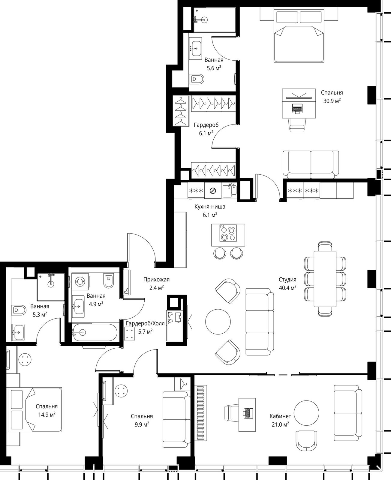 4-комнатная квартира, 153,2 м²