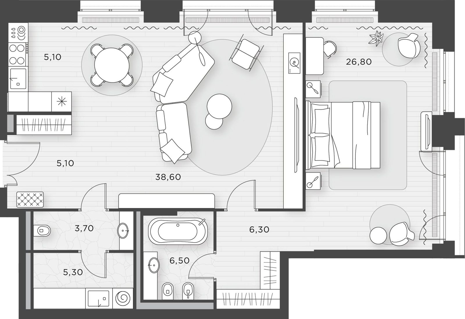 1-комнатная квартира, 97,4 м²