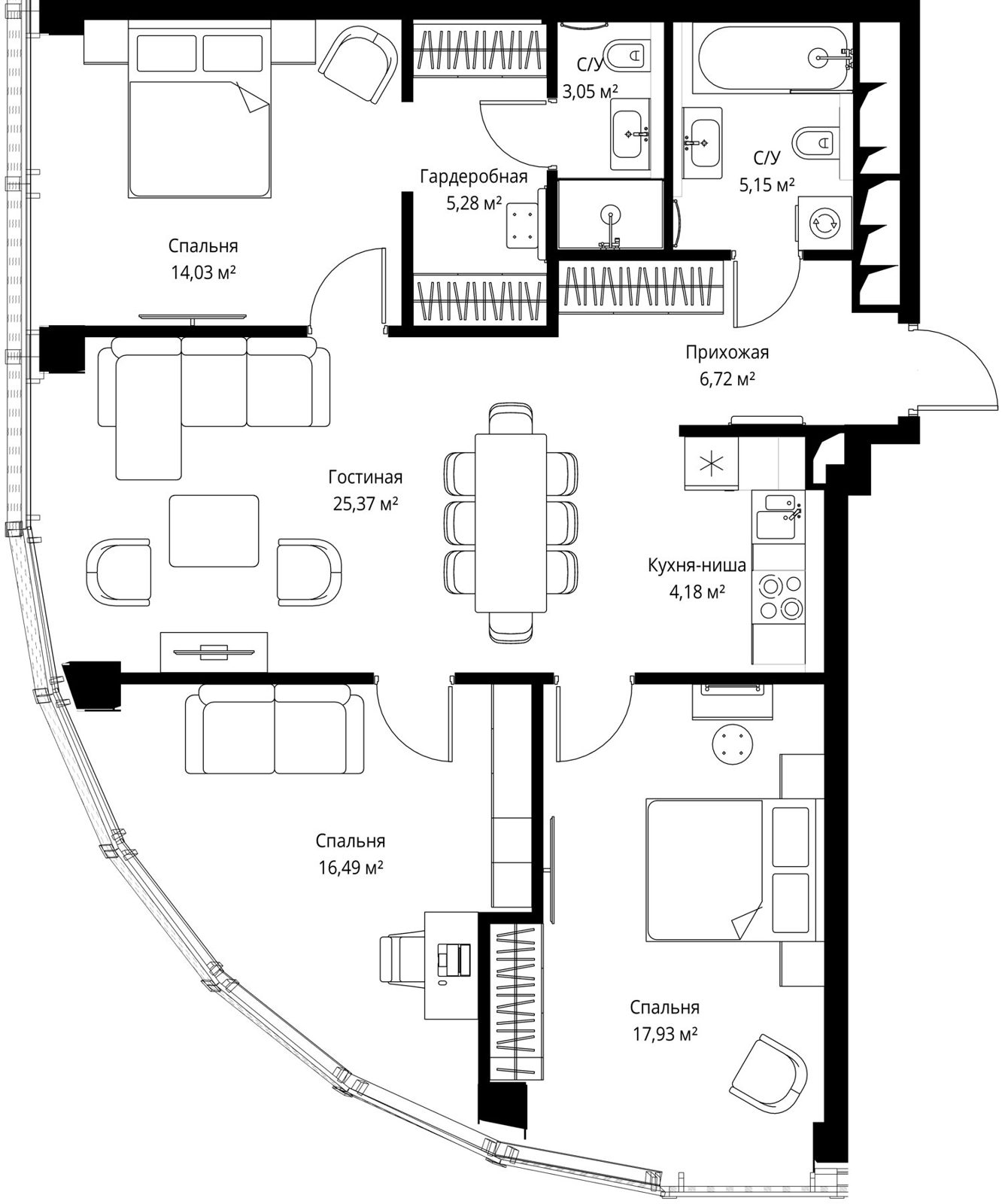 3-комнатная квартира, 102,9 м²