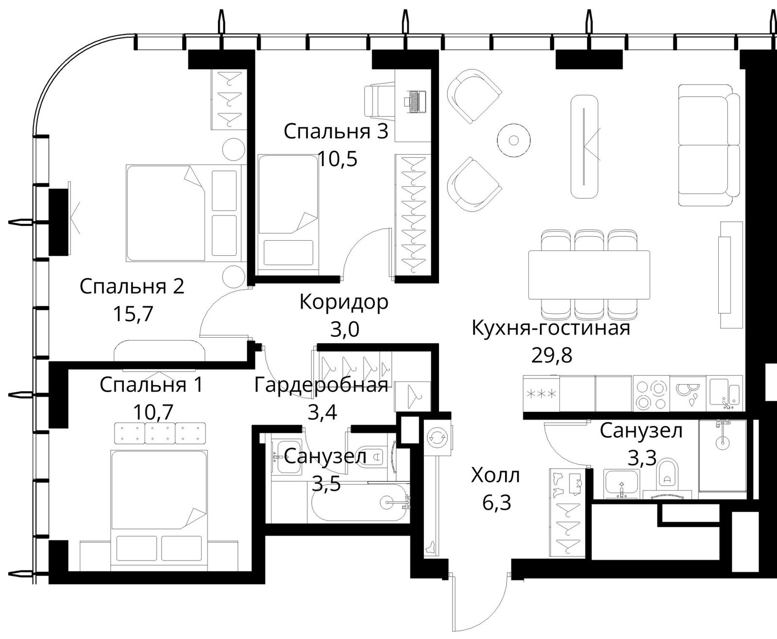 3-комнатная квартира, 86,2 м²