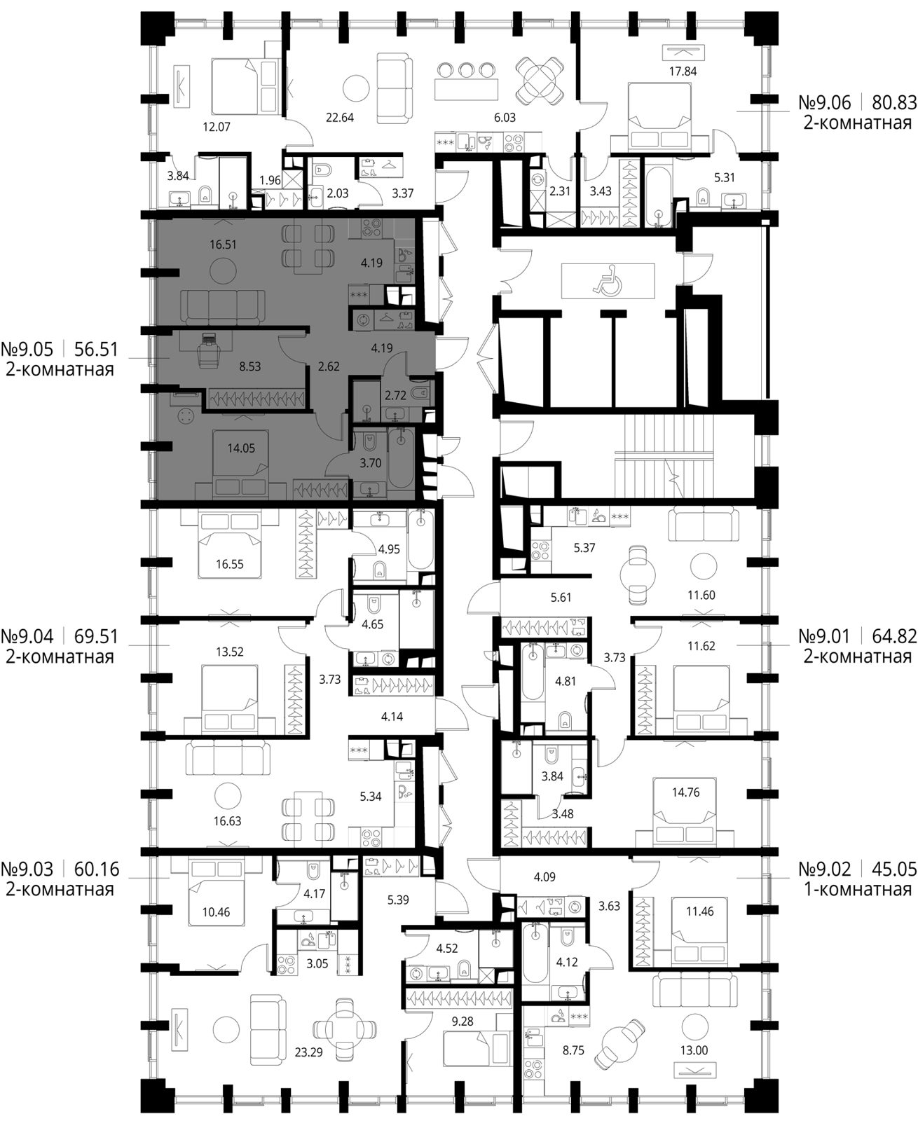 2-комнатная квартира, 56,5 м² — фото 2