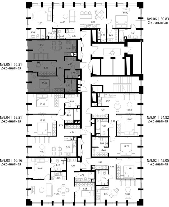 2-комнатная квартира, 56,5 м² — фото 2
