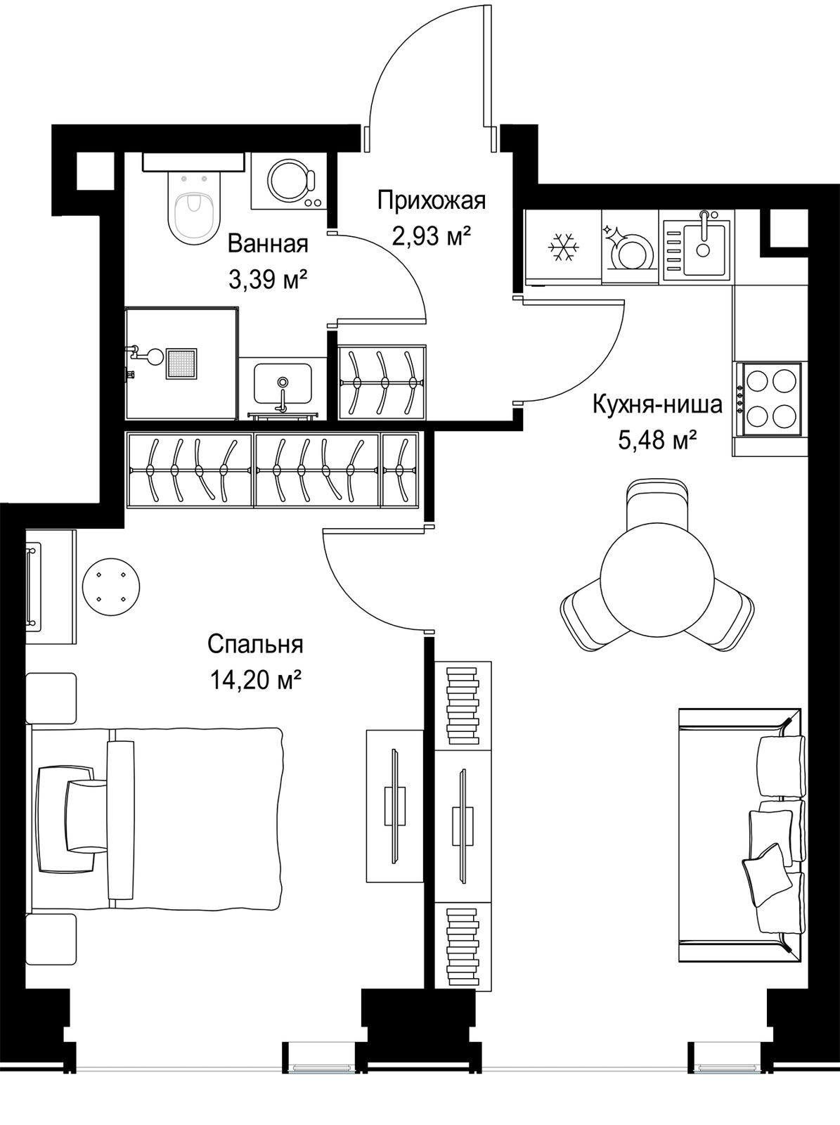 1-комнатная квартира, 38,4 м² — фото 2