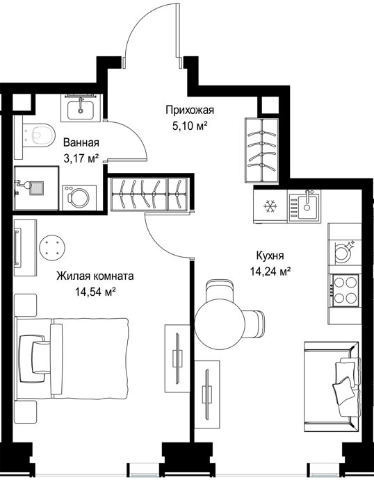 1-комнатная квартира, 37 м² — фото 1