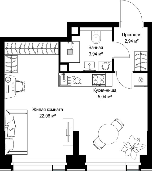 1-комнатная квартира, 34 м² — фото 1