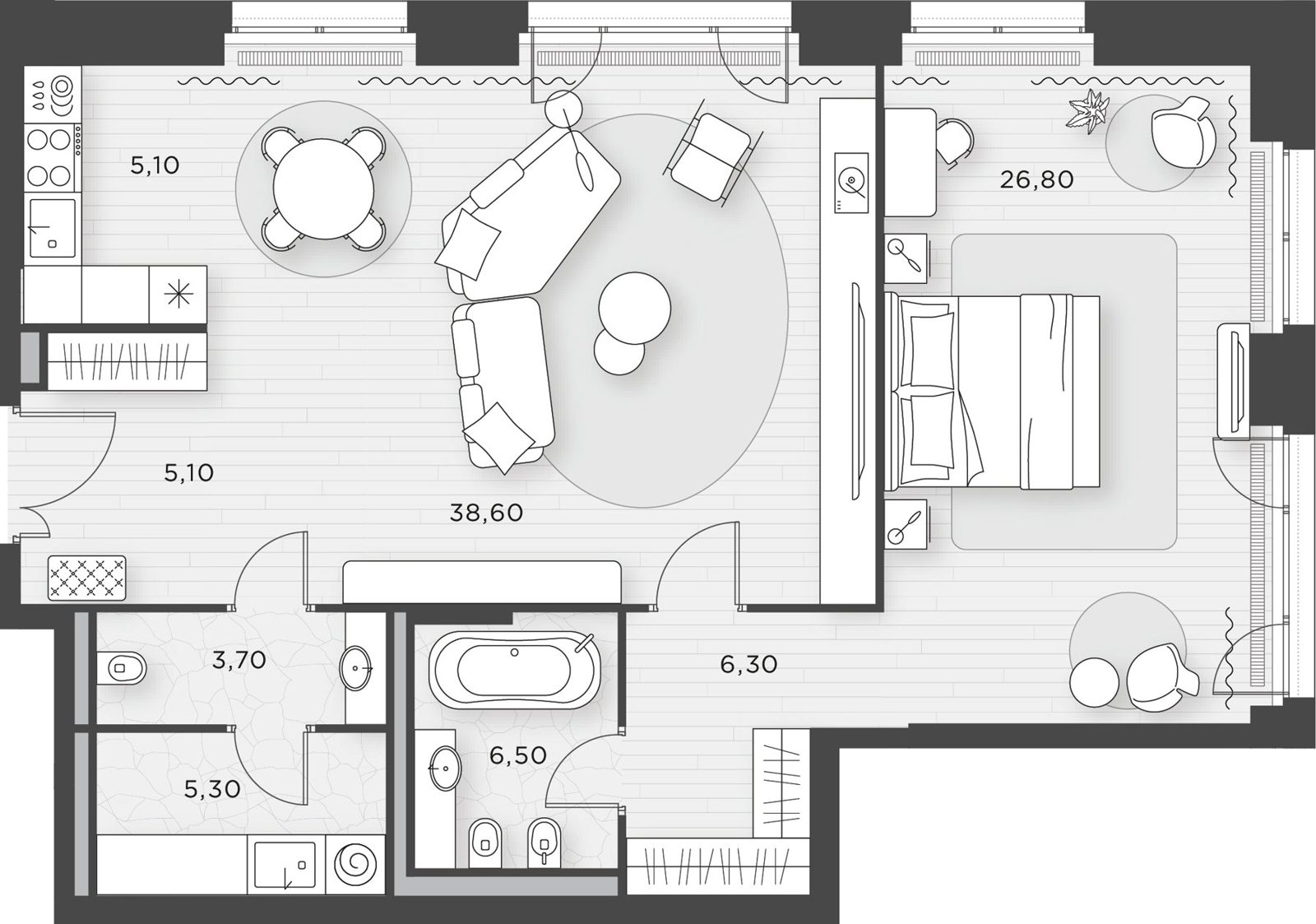 1-комнатная квартира, 97,4 м²