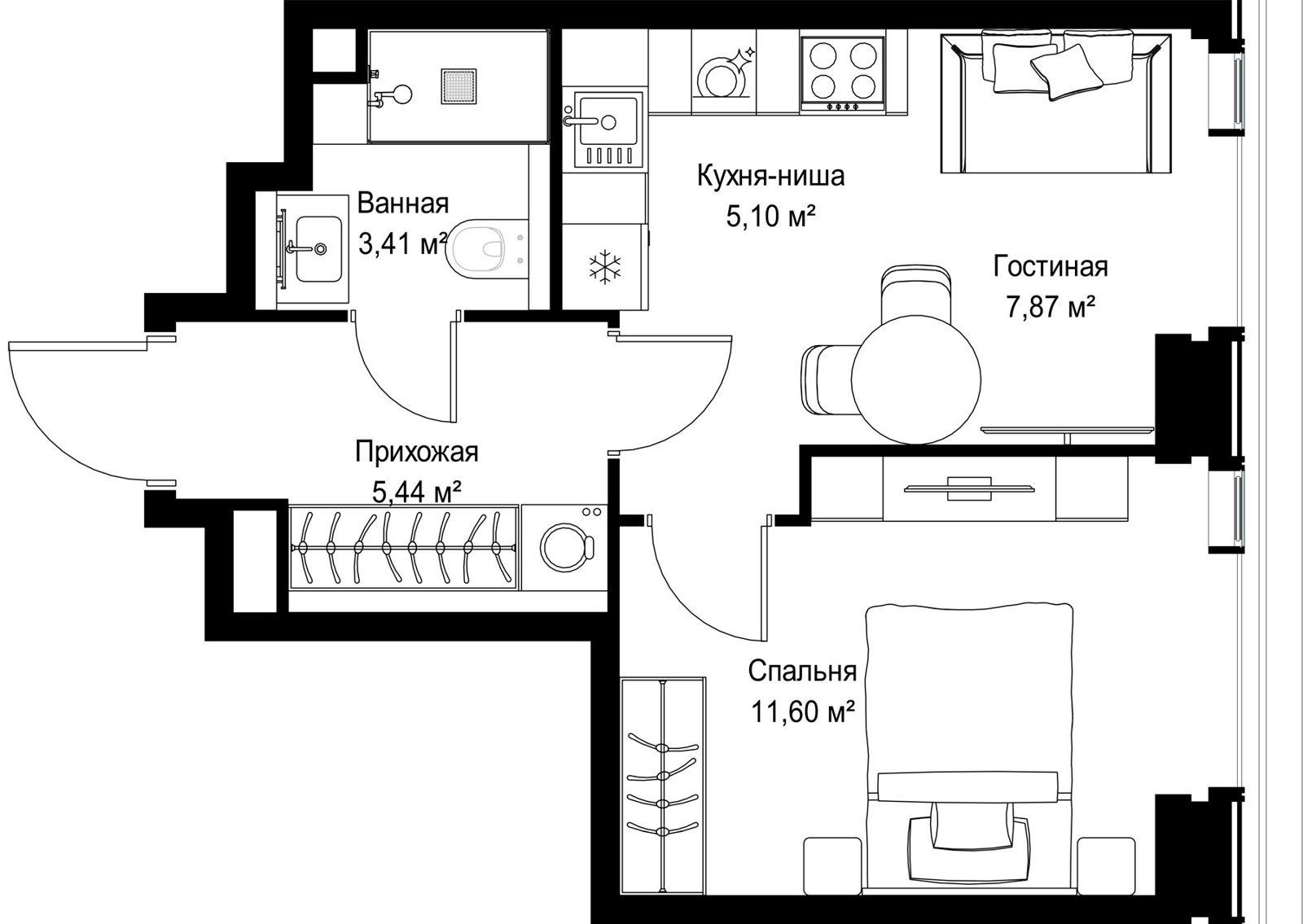 1-комнатная квартира, 33,4 м² — фото 2