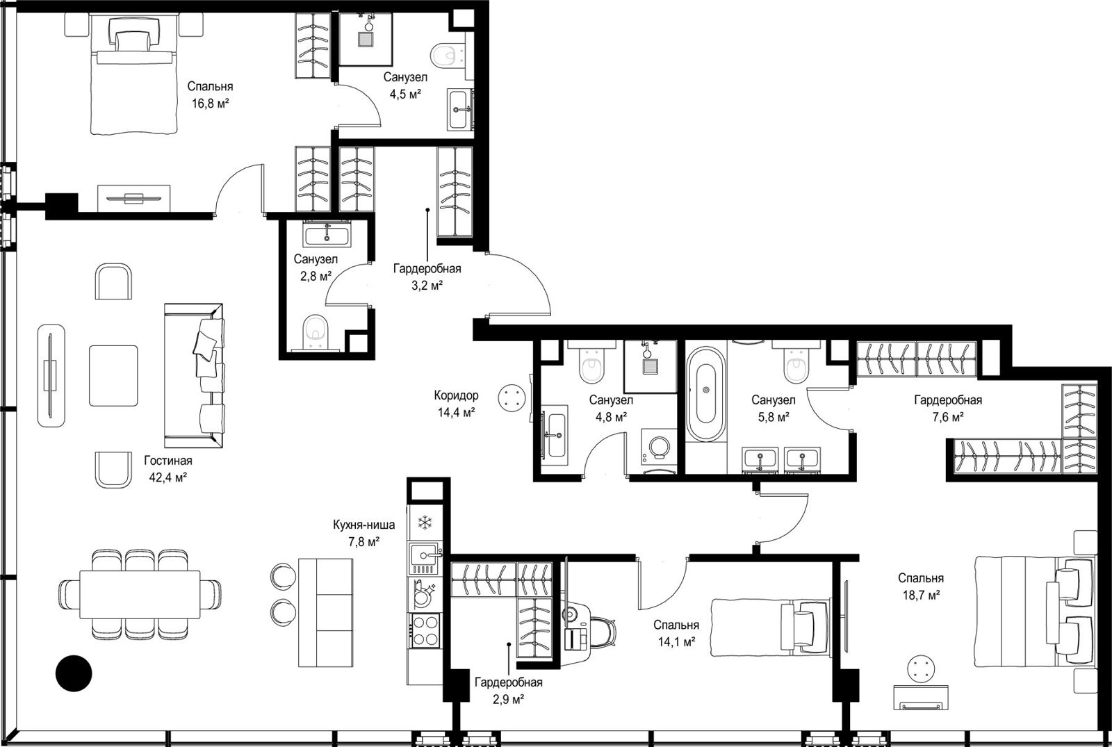 3-комнатная квартира, 145,8 м²