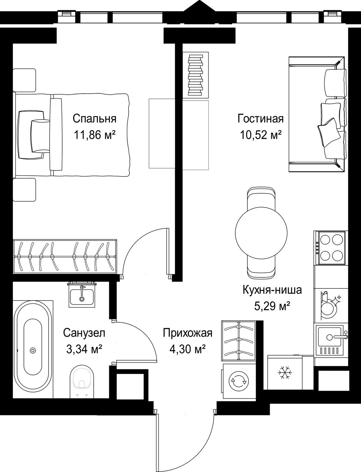 1-комнатная квартира, 35,3 м²