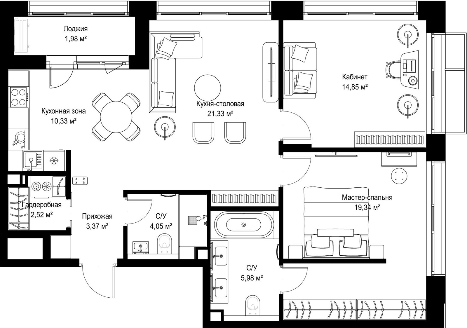 2-комнатная квартира, 83,8 м²