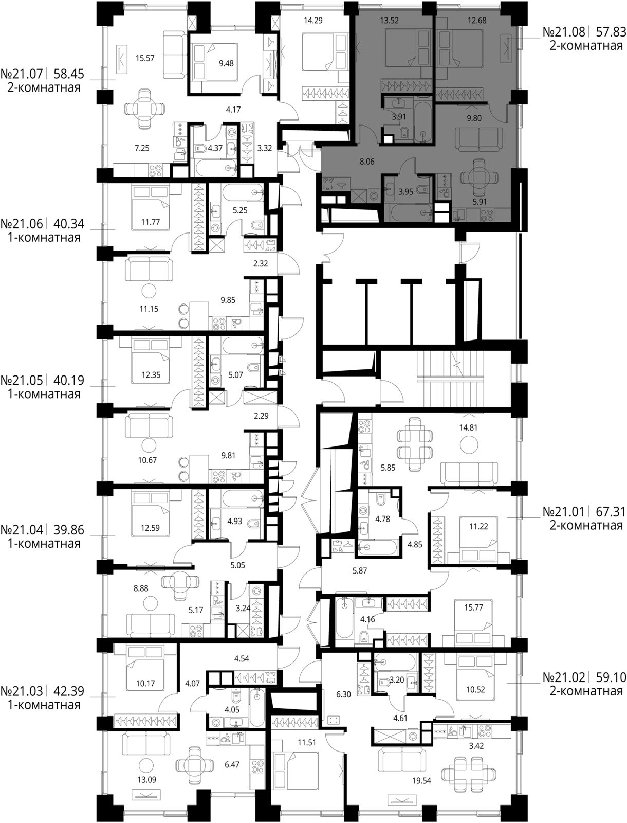 2-комнатная квартира, 57,8 м² — фото 2