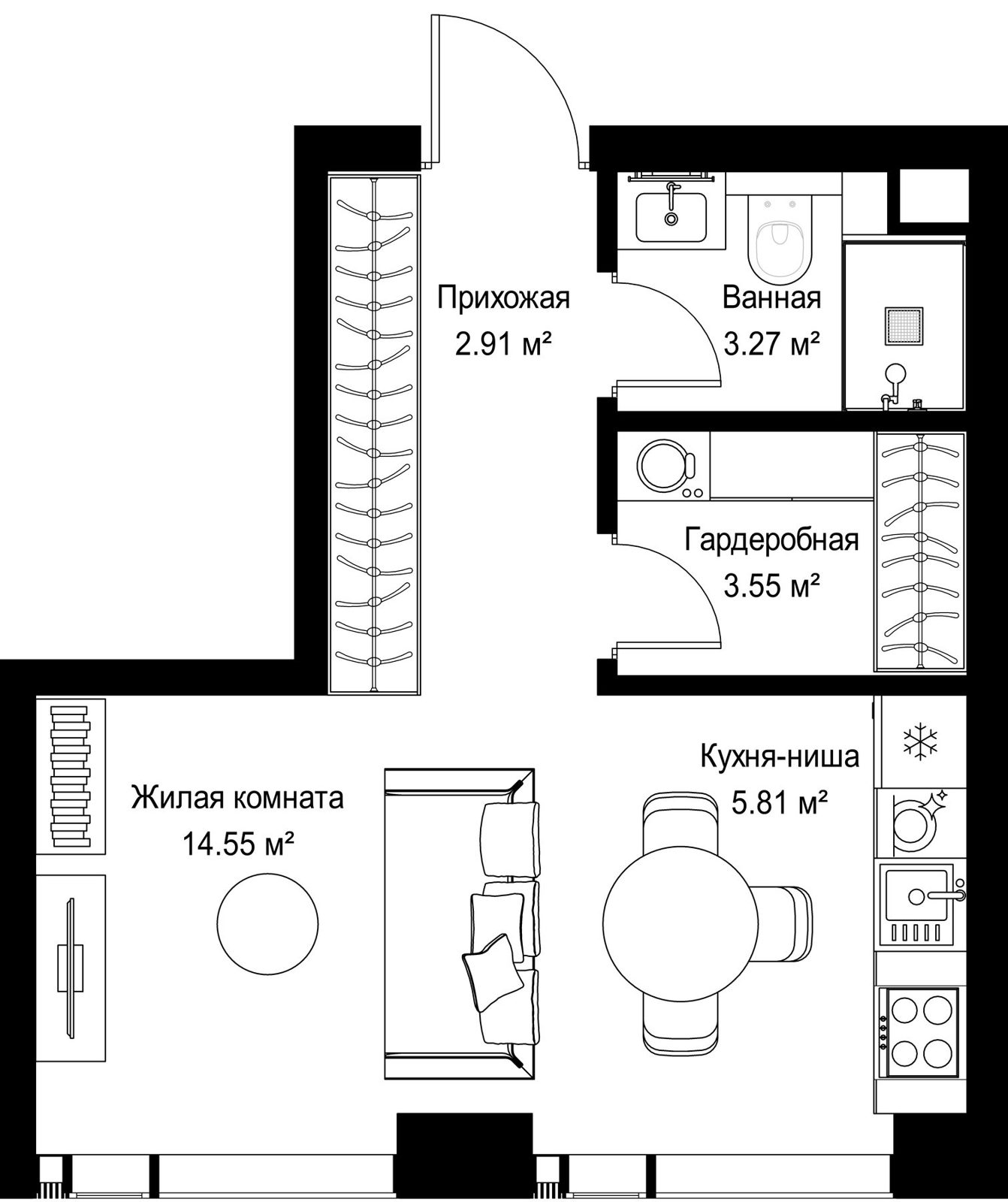 Квартира-студия, 30,1 м²