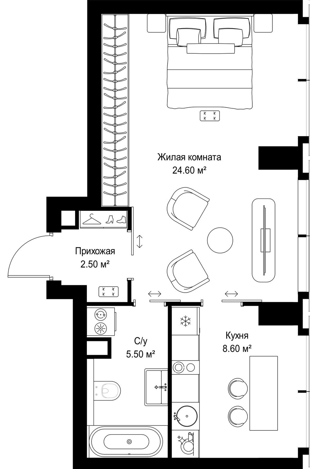 1-комнатная квартира, 41,2 м²