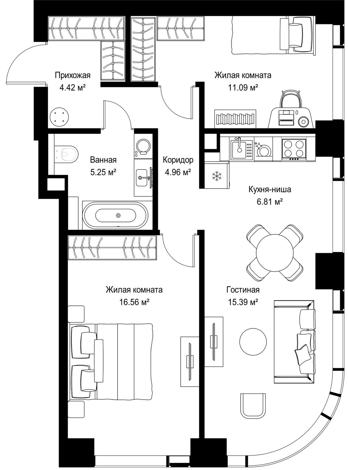 2-комнатная квартира, 64,5 м²