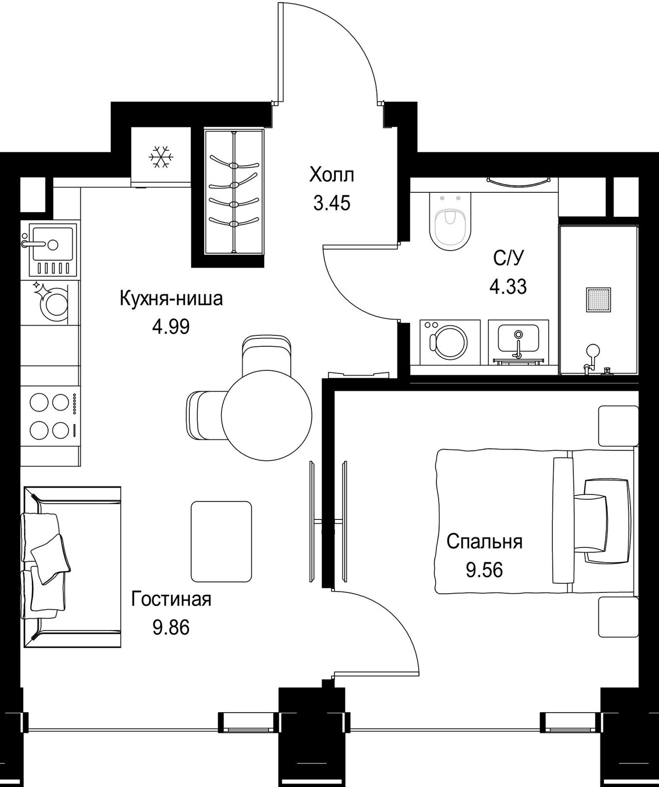 1-комнатная квартира, 32,2 м²
