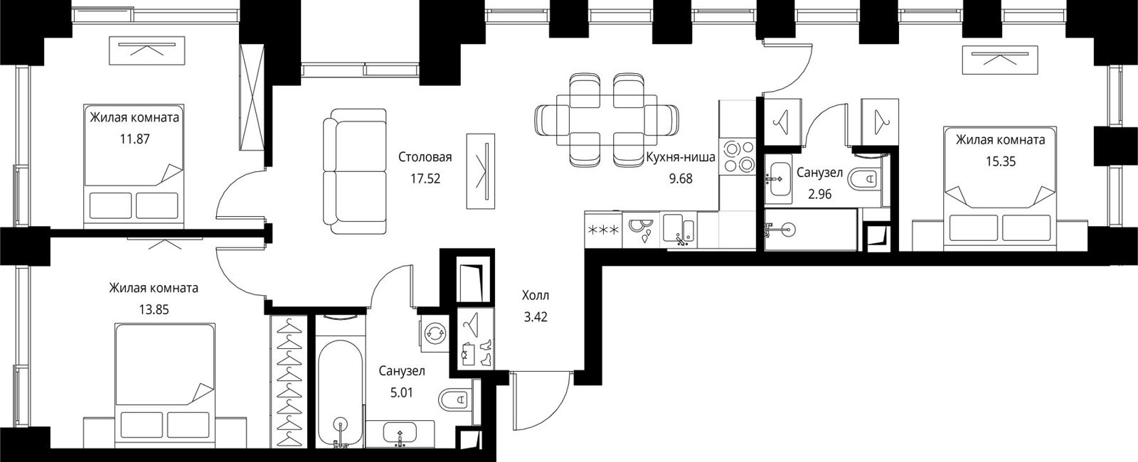3-комнатная квартира, 79,7 м²