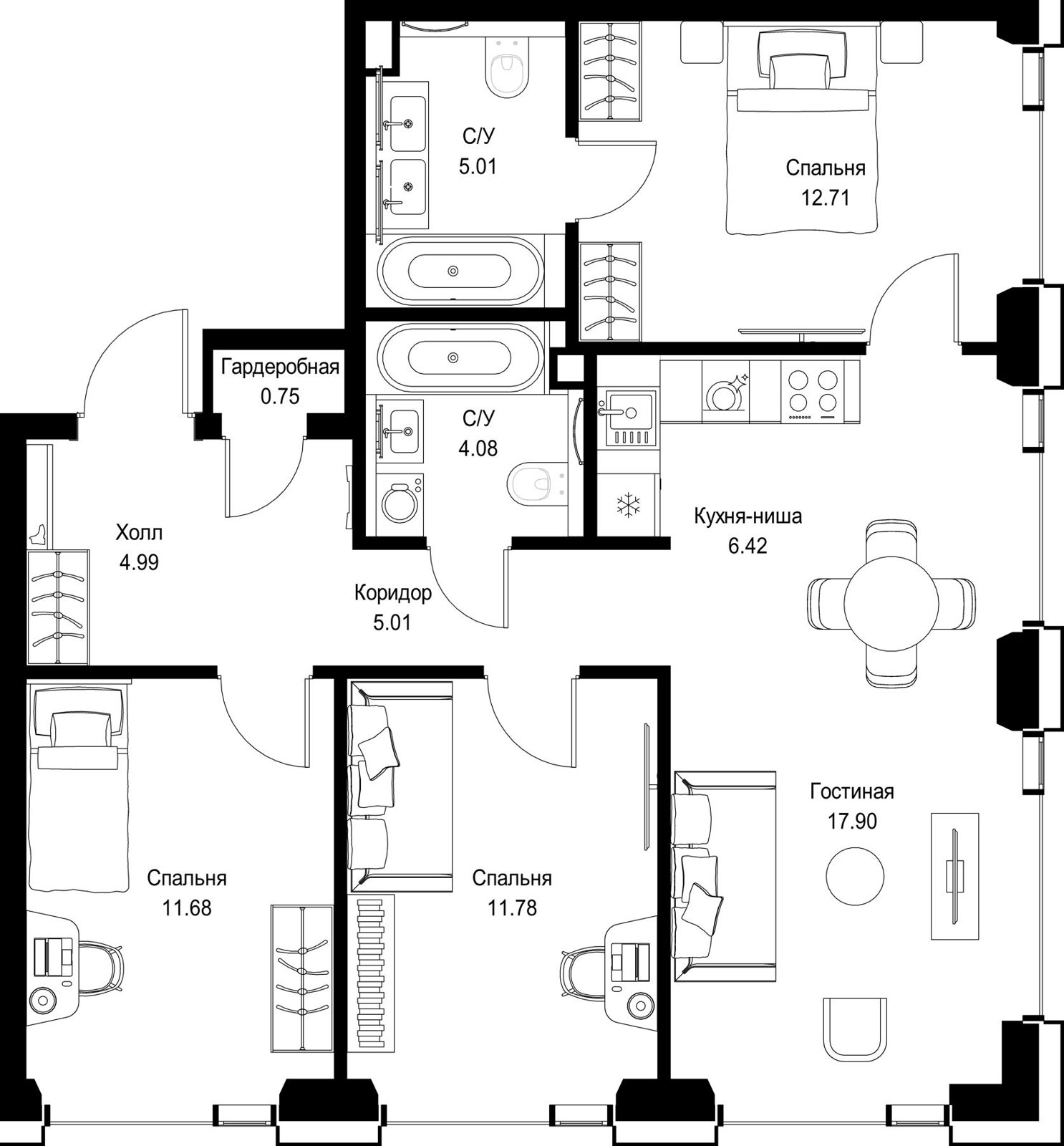 3-комнатная квартира, 80,3 м²