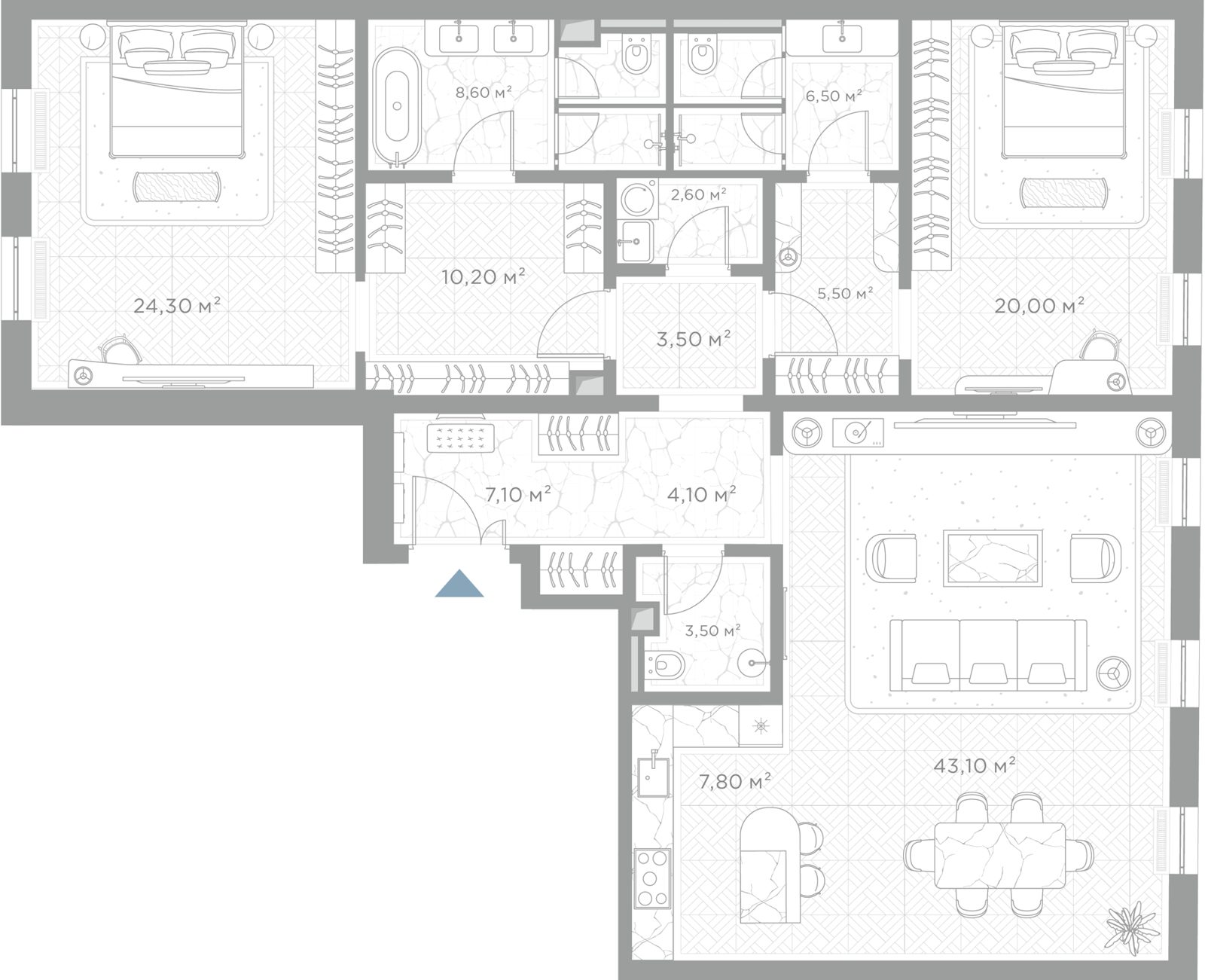 2-комнатная квартира, 146,8 м²