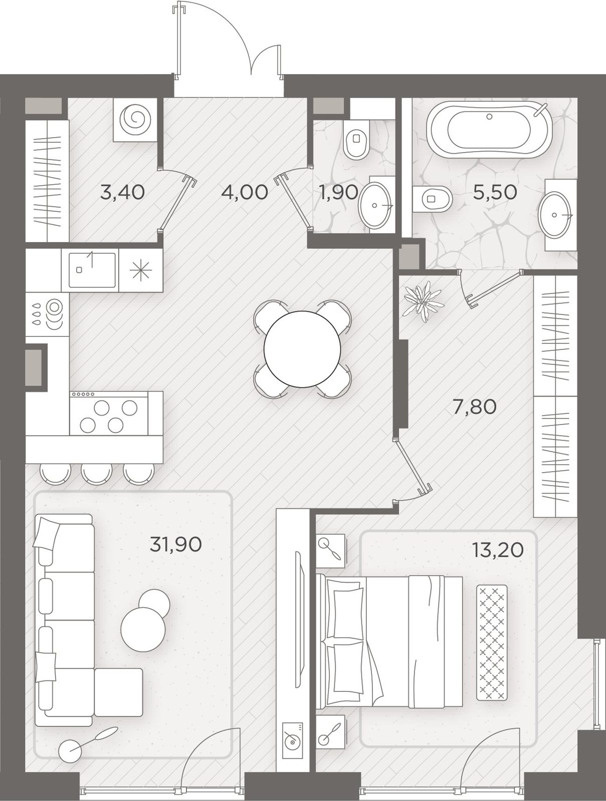 1-комнатная квартира, 67,7 м²